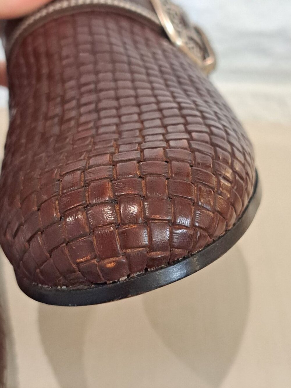 Justin Clogs Brown Leather Woven Mule Shoes Silver Buckle Leather Women 7.5 8 - Picture 8 of 12